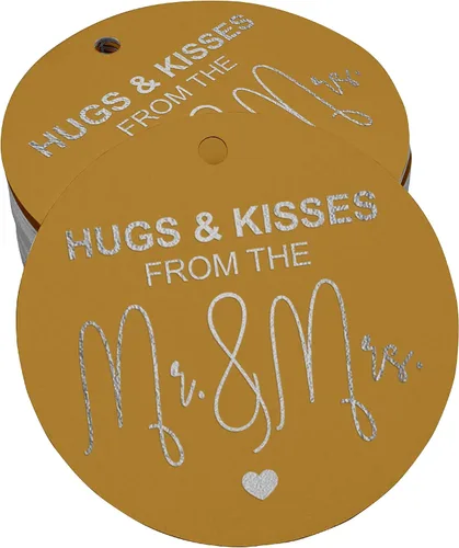 Miniatura 48 de Etiqueta colgante de papel de aluminio dorado Abrazos y besos de la etiqueta de recuerdo de boda 50 piezas