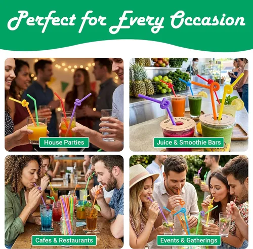 Miniatura 7 de Concession Essentials Surtido de pajitas de plástico flexibles artísticas de 10 pulgadas – 200 popotes de colores envueltos en neón flexibles