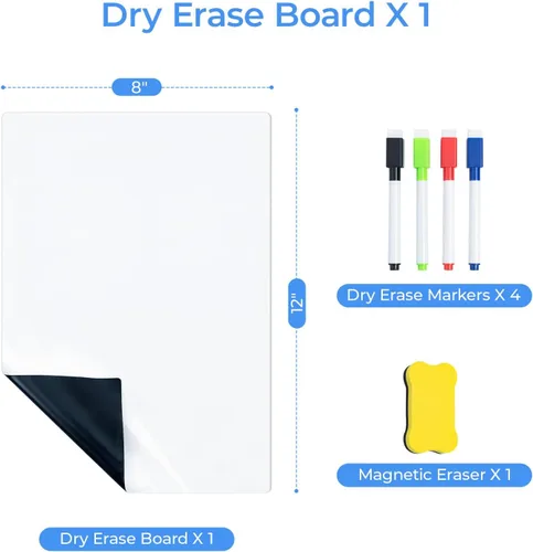 Miniatura 3 de M&G Pizarra magnética de borrado en seco para refrigerador, pizarra blanca de 12 x 8 pulgadas para cocina, juego de pizarra blanca pequeña con 4