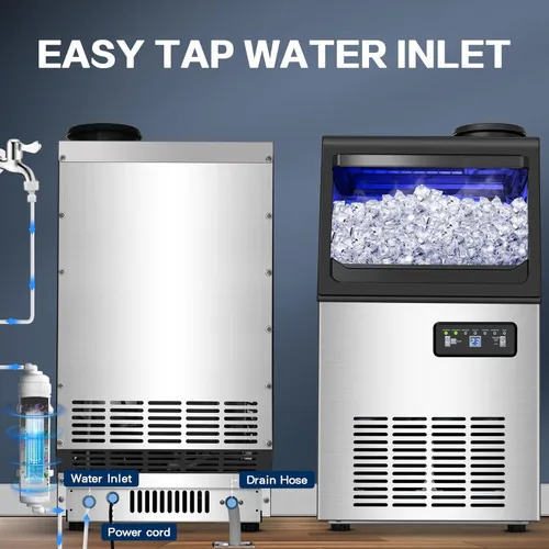 Miniatura 7 de Máquina comercial para hacer hielo 110LBS/24H, máquina de hielo bajo encimera o independiente con contenedor de almacenamiento de 22 libras