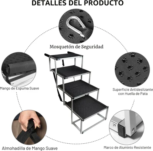 Miniatura 4 de DGSL Rampa para perros para automóvil, escaleras plegables para perros de 4 escalones, aluminio, negro, soporta hasta 250 libras
