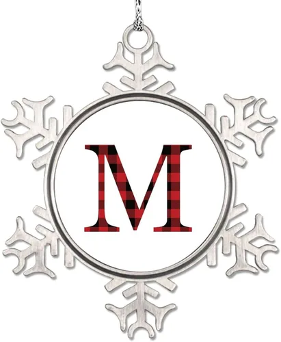 Miniatura 19 de Monograma inicial letra A copo de nieve, adornos de letras rojas y negras a cuadros para árboles de Navidad, adornos de Navidad personalizados