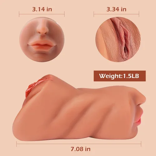 Miniatura 4 de Masturbadores masculinos 3 en 1 de bolsillo ENVONI con cara realista, muñeca sexual con boca, vagina de textura realista y ano apretado, masturbador