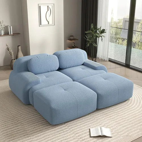 Miniatura 64 de Sofá biplaza moderno de 80 pulgadas para sala de estar, sofá de pana en forma de nube con asiento profundo, sofá modular negro, sofás de dos plazas
