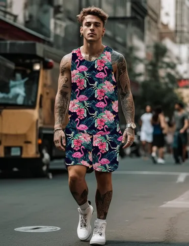 Miniatura 3 de JoZorro Conjunto de camiseta sin mangas con estampado floral para hombre, camiseta deportiva casual con estampado de lujo, ropa deportiva hawaiana