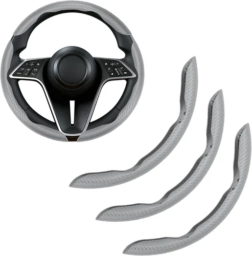 Miniatura 18 de Funda para volante de fibra de carbono, juego de 2 piezas antideslizante con agarre cómodo, diseño de mariposa segmentada, fácil instalación a