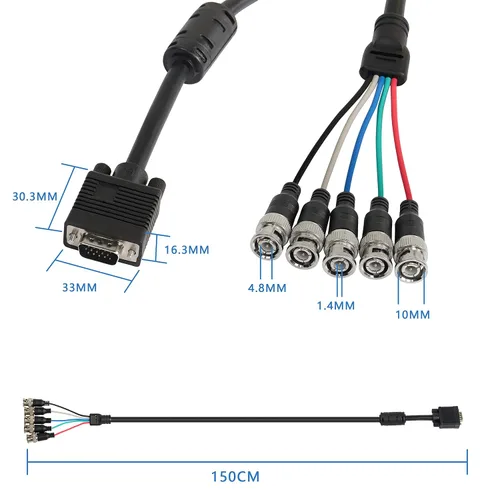 Miniatura 4 de MEIRIYFA Cable adaptador VGA a BNC, HD15 VGA a 5 BNC RGBHV macho coaxial de alta resolución para HDTV Monitor Cable (negro)