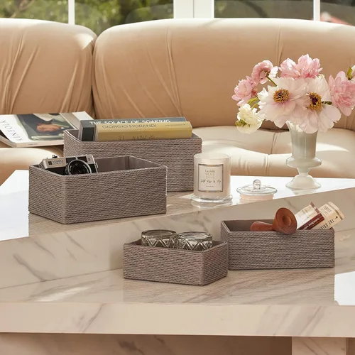 Miniatura 2 de LA JOLIE MUSE Juego de 4 Cestas de Almacenamiento - Cesta Tejida Apilable de Cuerda de Papel, Contenedor, Cajas de Almacenamiento para Maquillaje