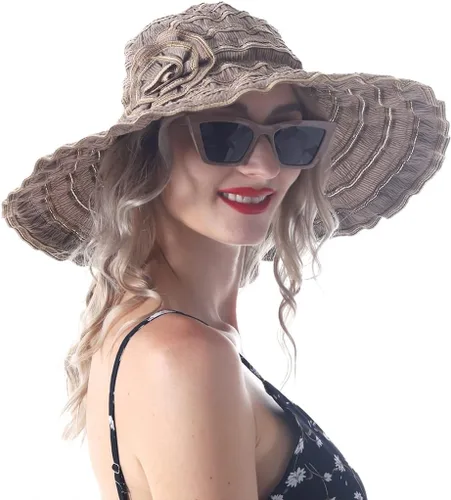 Miniatura 10 de Sombreros de sol de playa vintage para mujer, sombrero de verano plegable de ala ancha