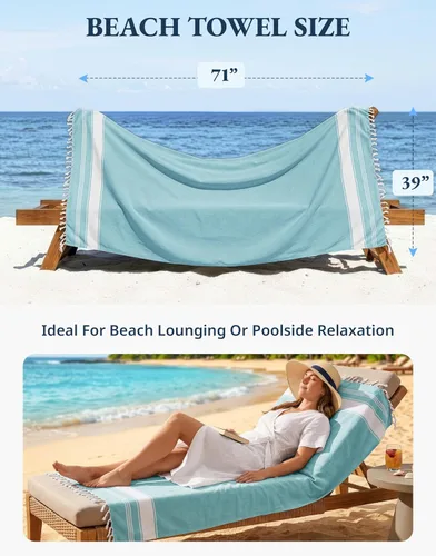 Miniatura 4 de LANE LINEN - Paquete de 4 toallas de playa de gran tamaño, toalla de piscina prelavada, extragrande, de secado rápido y sin arena, toalla de viaje