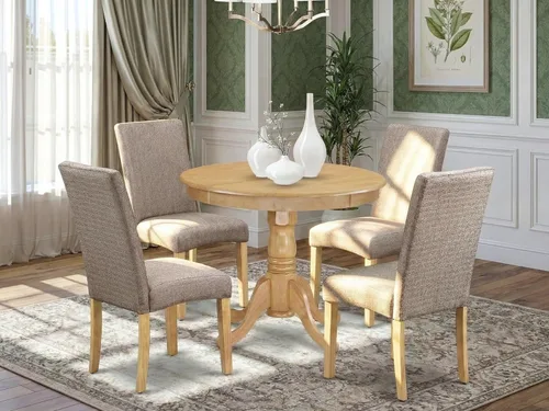 Miniatura 2 de East West Furniture ANDR5-OAK-16 - Juego de comedor de 5 piezas que incluye una mesa de cocina redonda con pedestal y 4 sillas Parson tapizadas