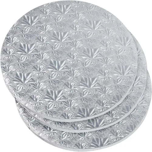 Juvale Paquete de 3 tambores para tartas de 12 pulgadas, color plateado, redondo, cartón corrugado, base fuerte para postres y pasteles multicapa,
