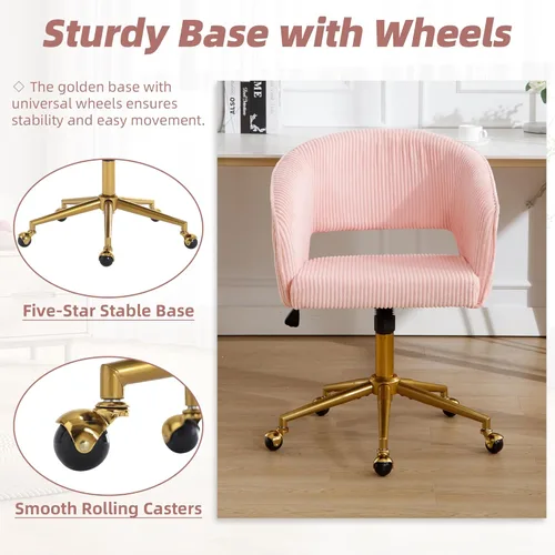 Miniatura 64 de ABET Silla de escritorio con ruedas, silla de oficina en casa de terciopelo, silla giratoria con base dorada, sillas acentuadas modernas tapizadas