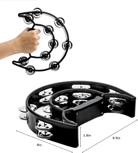 Miniatura 2 de Musfunny Half-MoonTambourines Instrumento musical para adultos, fiesta, color negro Half-Moon, Double Row Metal Jingles, Hand Held Percussion