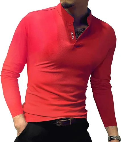 Miniatura 2 de LOGEEYAR Camisa polo de moda para hombre, de manga larga, ajustada, Henley, ropa de algodón piqué