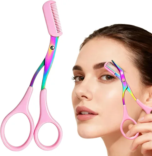 Tijeras de corte de cejas, cortador de precisión de acero inoxidable, maquillaje de depilación, tijeras profesionales 2 en 1 con peine, herramienta