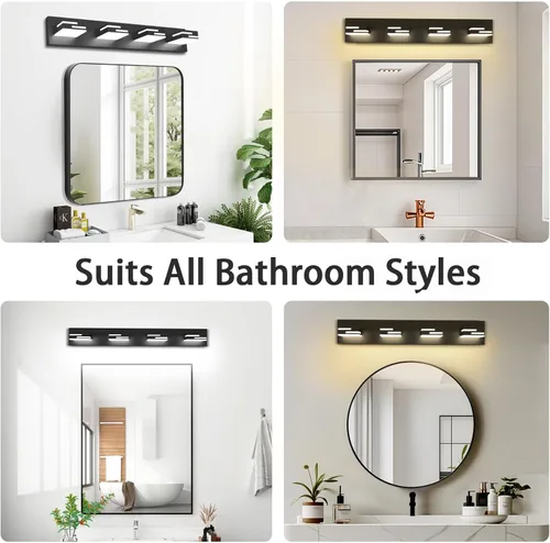 Miniatura 2 de Lámparas LED modernas para tocador de baño, 4 luces, 5CCT, regulables, color negro mate, para accesorios de iluminación de baño sobre espejo