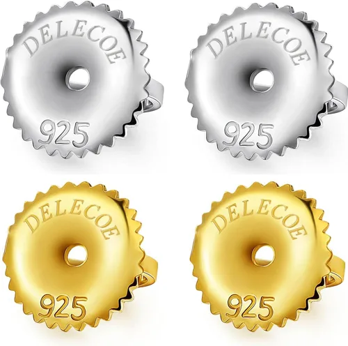 Miniatura 8 de DELECOE 2 pares de aretes de oro con tornillo para poste roscado de 0.032"/20 calibre, repuestos de aretes de plata de ley chapados en oro de 14