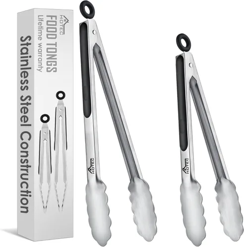 Miniatura 14 de Hotec Pinzas de Cocina de Acero Inoxidable, Juego de 2-9", Pinzas de Metal con Bloqueo para Cocinar, Servir, BBQ, Parrilla con Agarre Antideslizante