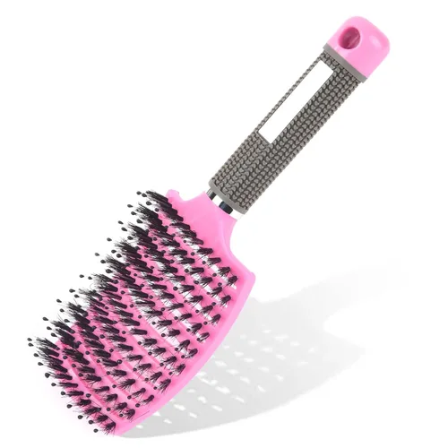 URAQT Cepillo de pelo, amplio y curvado para mujeres y hombres, cepillo desenredante con cerdas de jabalí para enredos y nudos, cepillo de pelo de