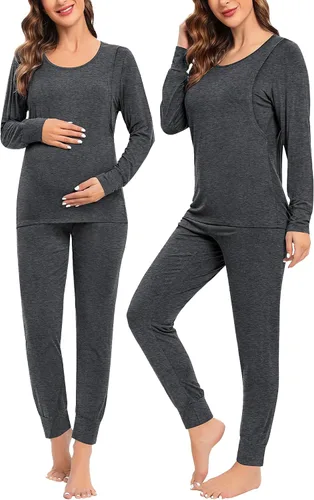 Miniatura 3 de SWOMOG Conjunto de bata de maternidad para mujer, pijama de lactancia para lactancia materna