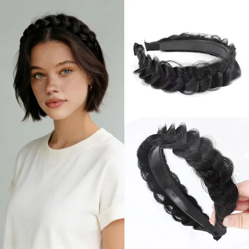 Miniatura 26 de Diadema de 4 hebras de cabello sintético trenzado, diadema trenzada con dientes, accesorio de belleza, diadema elástica para mujer (marrón oscuro)