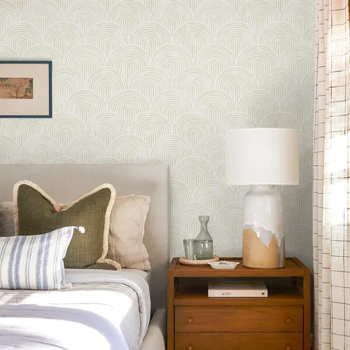 Miniatura 3 de Papel tapiz neutro para despegar y pegar, papel de contacto bohemio, geométrico, autoadhesivo, extraíble, para dormitorio, baño, cubículo, beige