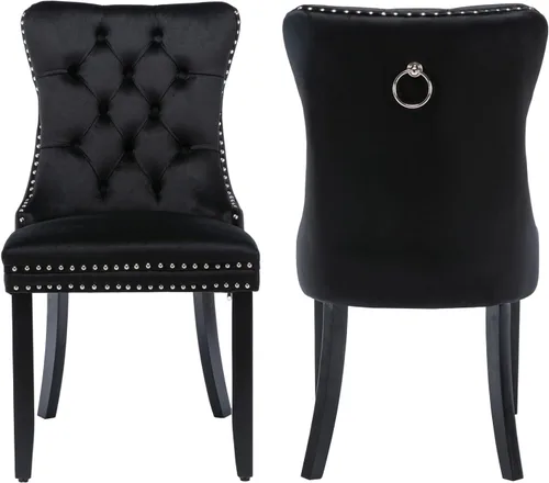 Miniatura 9 de Silla de comedor, cómoda silla de comedor tapizada de terciopelo, altura del asiento de 20 pulgadas, patas de madera maciza, patas de clavo, sillas
