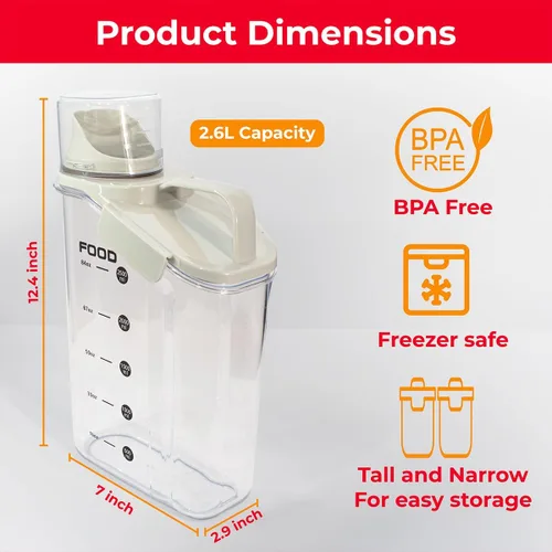 Miniatura 6 de Paquete de dos contenedores de almacenamiento de alimentos y cereales, contenedor organizador de cocina de plástico hermético de 2.6 L con boquilla