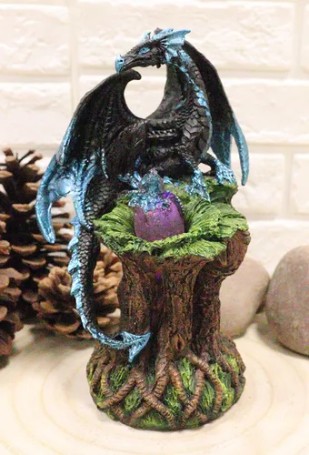 Miniatura 2 de Ebros Blue Midnight Dragon Mother Guarding Huevo translúcido con luz nocturna LED, figura como Calabozos y Dragones, decoración de fantasía