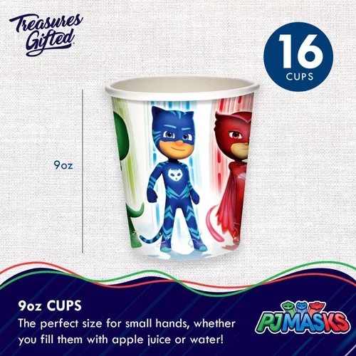 Miniatura 5 de Treasures Gifted Suministros para fiesta de cumpleaños con licencia oficial de PJ Masks - Sirve a 16 invitados - Juego clásico de vajilla PJ Masks