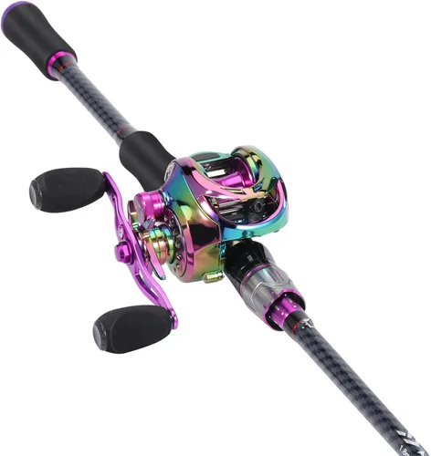 Sougayilang Baitcasting - Combos de pesca de fibra de carbono y vidrio, 2 cañas de pescar con carrete de fundición, 6 pies 0 pulgadas