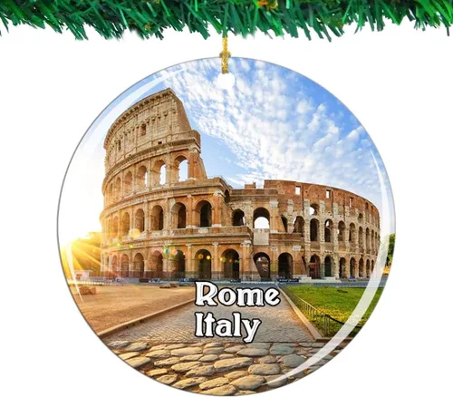 Italia Coliseo Roma, adorno de Navidad, colección de recuerdos de viaje por la ciudad, porcelana de doble cara, decoración de árbol colgante de 2.85