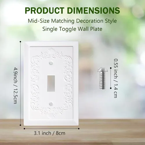 Miniatura 3 de Paquete de 4 placas decorativas para interruptor de luz de palanca, diseño clásico de pétalos blancos para decoración del hogar, 1 cuadrilla