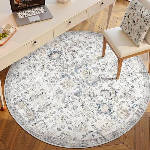 Miniatura 244 de jinchan Lima - Alfombra simétrica floral geométrica lavable, alfombra de entrada de medio círculo de 2 x 3, alfombra de media luna, suave y Azul