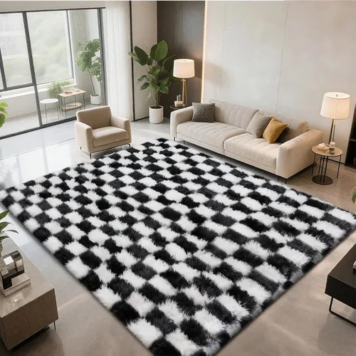 Miniatura 15 de Alfombra peluda para dormitorio, sala de estar, 2 x 6 pies, antideslizante, esponjosa, suave, alfombra lanuda beige y blanca para sala de estar