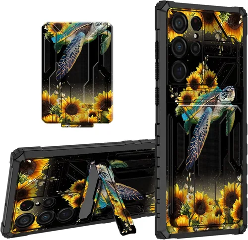 Miniatura 26 de Funda tipo cartera para Samsung Galaxy S22 Ultra con soporte para tarjeta de crédito y soporte de doble capa de policarbonato duro de PC suave TPU a