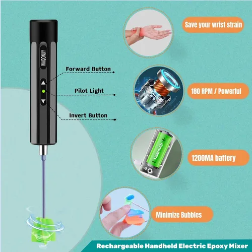 Miniatura 2 de Mezclador recargable de resina epoxi, mezclador eléctrico de mano USB para mezclar epoxi sin burbujas, agitador de resina para vasos, epoxi, moldes