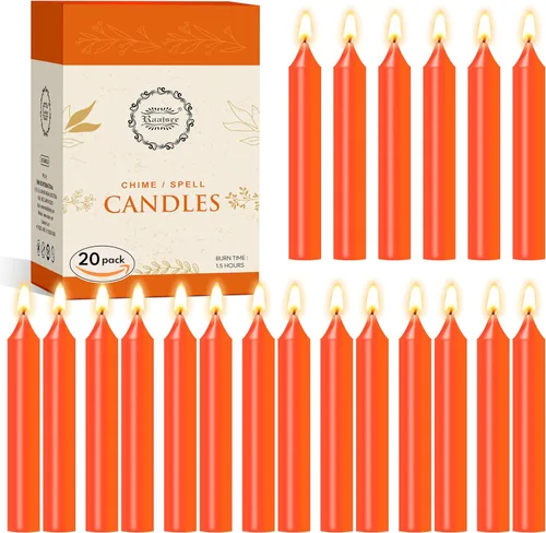 Miniatura 12 de Raajsee Paquete de 20 mini velas cónicas sin perfume, rojas 5 pulgadas (alto) velas para cena sin humo y sin goteo cera de parafina con mechas