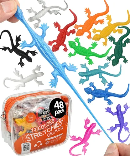 UpBrands Juego de 48 juguetes de lagarto súper elásticos de 3 pulgadas, 12 colores, kit de Gecko para regalos de fiesta de cumpleaños para niños,