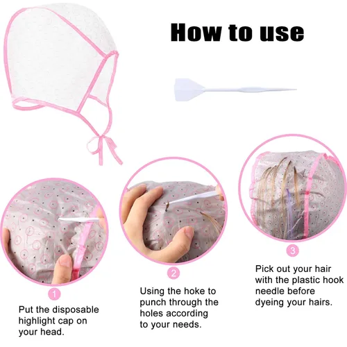 Miniatura 3 de 6 piezas de tapa de resaltado para el cabello Frosting Cap Highlight para color de tinte con ganchos de plástico para colorear el cabello, kit