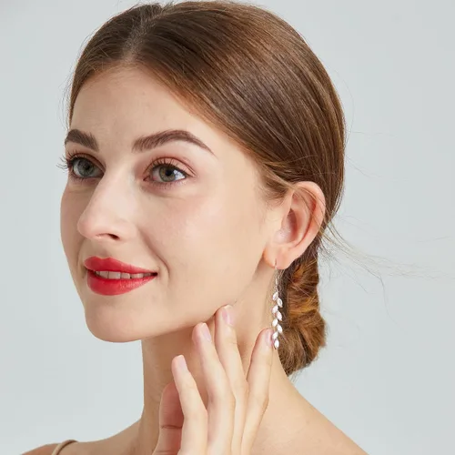 Miniatura 5 de Silver Dangle Earrings for Wedding Bridesmaid - Rhinestone, Dangling, Prom Earrings