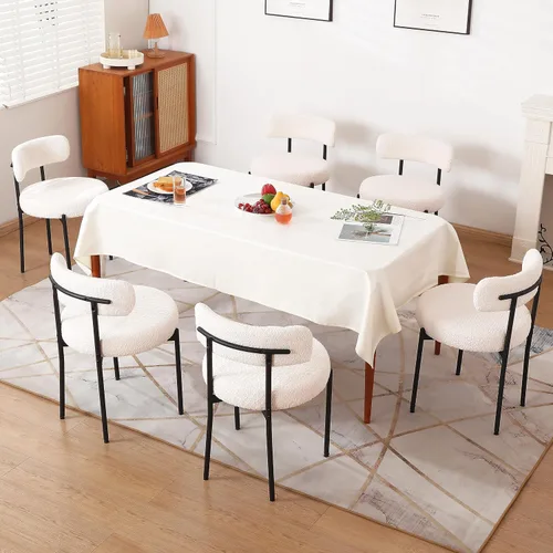 Miniatura 9 de Juego de 2 sillas de comedor negras, sillas de comedor modernas de mediados de siglo, respaldo curvado, sillas de comedor tapizadas redondas