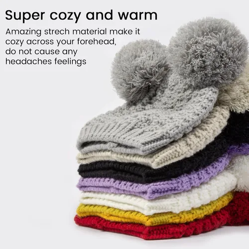 Miniatura 6 de Simplicity Gorro de punto trenzado para mujer con pompón para esquí snowboard