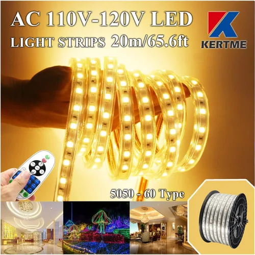 Miniatura 11 de Tira de luces LED tipo 5050-60 CA de 110-120 V, flexible, impermeable, regulable, multimodos de luz LED + control remoto de 23 teclas para 2-Blanco