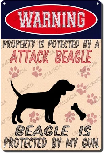 Miniatura 14 de LIUAXICIA Letreros divertidos de metal con texto en inglés "Warning Property is Potected by A American Bulldog is Protected by My Gun" The Coffee