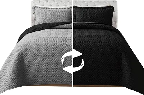 Miniatura 14 de Elegant Comfort Juego de colcha reversible acolchada de 3 piezas con fundas de almohada, exquisitas costuras majestuosas para todas las estaciones