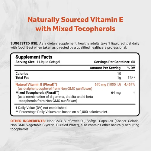 Miniatura 2 de Naturalis Vitamina E de girasol de 670 mg (1000 UI) con tocoferoles mixtos Vitamina esencial para la piel y apoyo inmunológico Sin OMG, sin soja