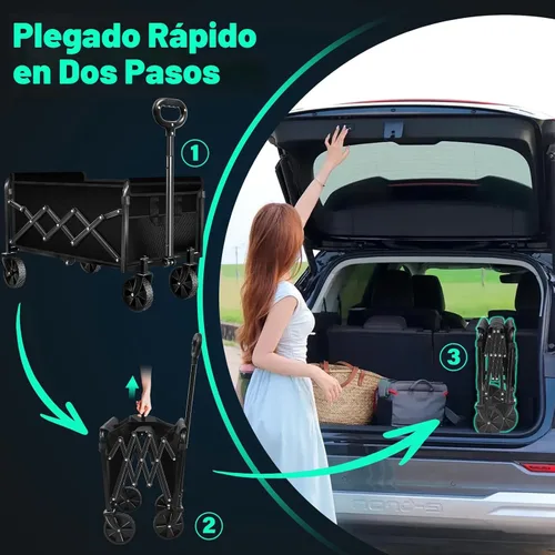 Miniatura 3 de Carro plegable con ruedas: Carro plegable de alta resistencia de 163 kg, Carro plegable portátil todo terreno para compras de comestibles, Camping
