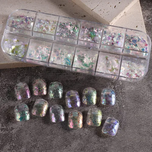 Miniatura 4 de Arte de uñas holográfico de ópalo con purpurina en polvo, pigmento iridiscente, cristal de hielo, paillettes de sirena, lentejuelas brillantes